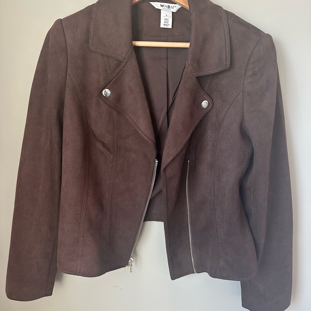 Suede Chocolate Brown Moto Jacket size 6 WHBM Women’s Medium
